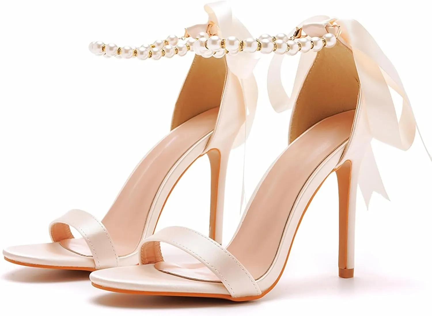 Womens Satin Ribbon High Heels One Strap Heeled Sandals Sexy Stiletto Open Toe Wedding Bride Shoes