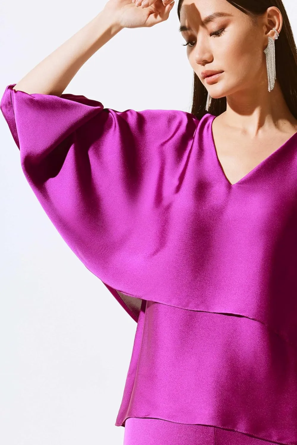 Women's Satin V-Neck Layered Top