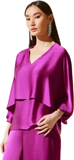Women's Satin V-Neck Layered Top