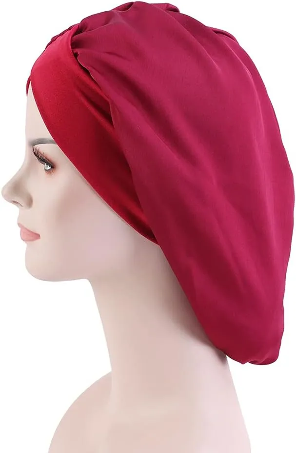 Women’s Soft Silky Satin Turban Elastic Wide Band Satin Bonnet Night Sleep Hat Hair Loss Cap