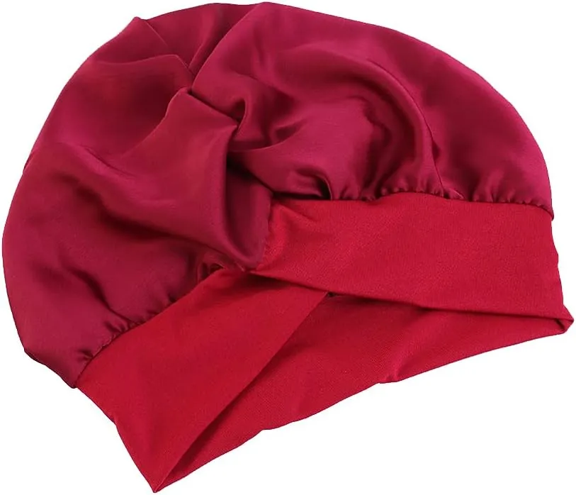 Women’s Soft Silky Satin Turban Elastic Wide Band Satin Bonnet Night Sleep Hat Hair Loss Cap