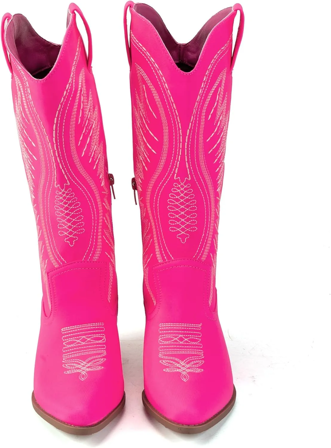 Women's Solid Color Suede Embroidered Side Zipper High Heeled Boots With Sloping Heels, Versatile Trendy, Cowboy Boot