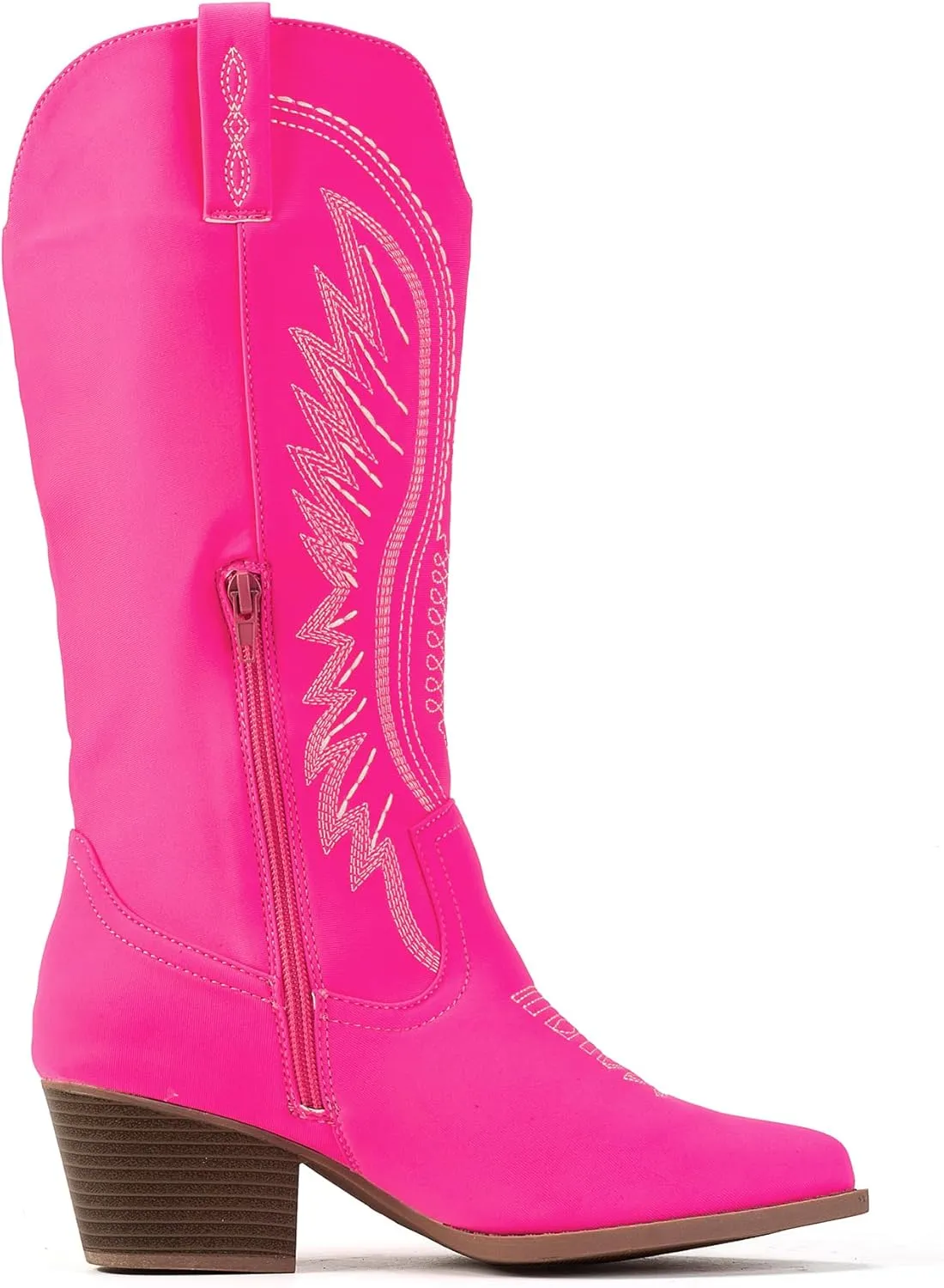 Women's Solid Color Suede Embroidered Side Zipper High Heeled Boots With Sloping Heels, Versatile Trendy, Cowboy Boot