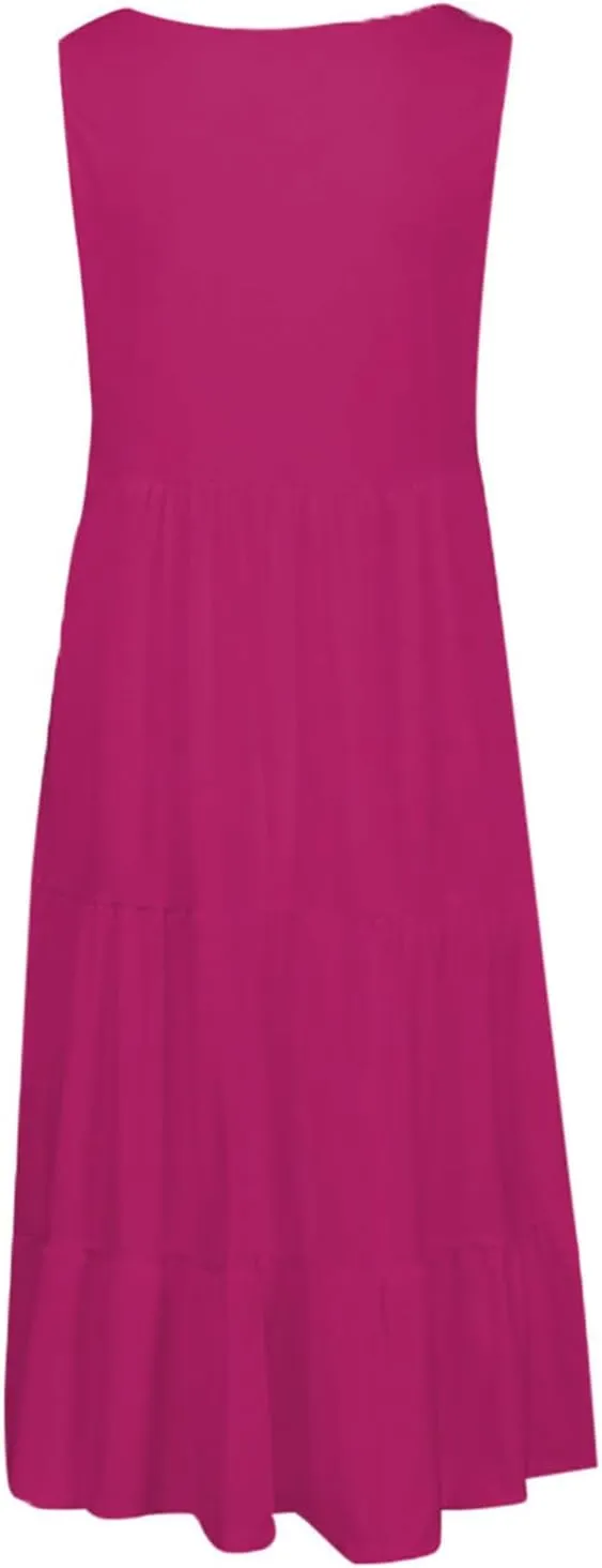 Womens Summer Dresses Casual Elegant Smocked Tiered Ruffle Beach Sundress Fashion Sleeveless Solid Tank Dress 2024