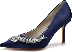 Women's Wedding Shoes Closed Toe High Heels Crystal Satin Court Shoes for Party & Evening