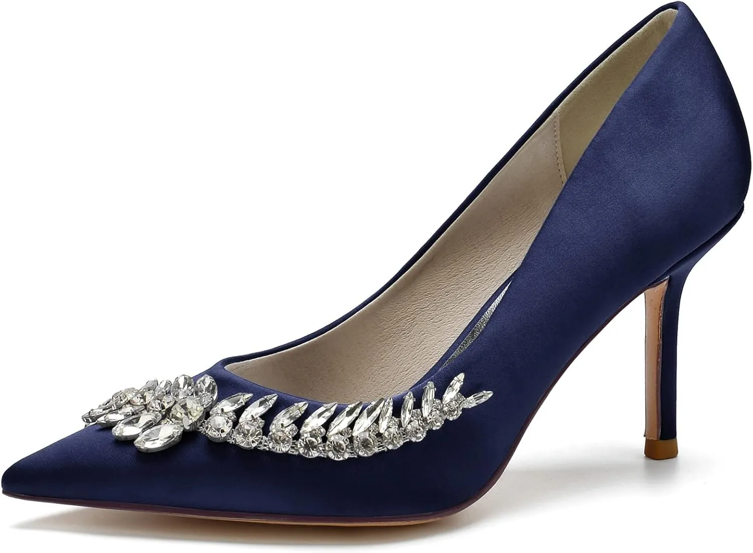 Women's Wedding Shoes Closed Toe High Heels Crystal Satin Court Shoes for Party & Evening