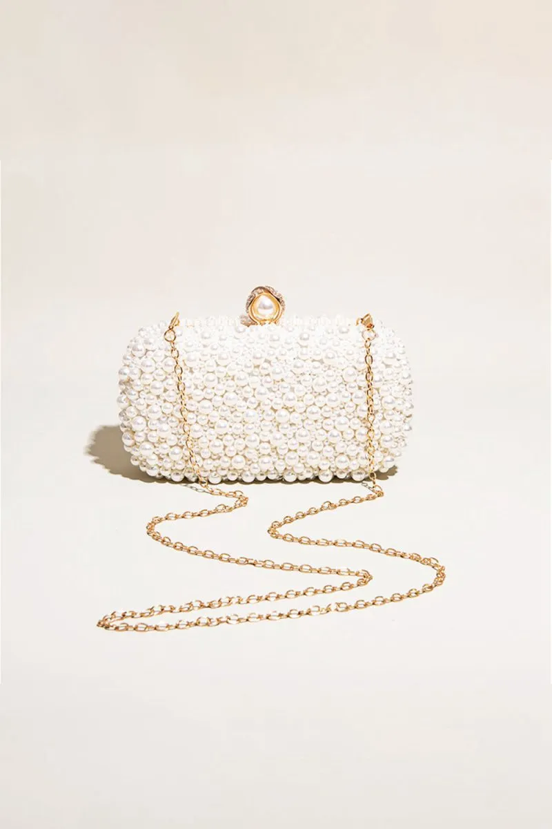 Women's White Pearls Beaded Evening Clutch Bags
