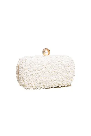 Women's White Pearls Beaded Evening Clutch Bags
