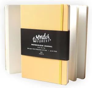 Wonder Forest Hardcover Ochre Watercolor Journal - Portrait Style - Cold Pressed 100% Cotton Watercolour Paper 8" x 5.5" Travel Notebook