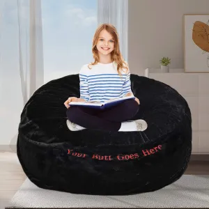 Words Embroidered 6FT Bean Bag Chair for Adults Kids No Filler Soft Oversized Round Giant Beanbag Chair Lazy Sofa Reading Chair Cover, Black