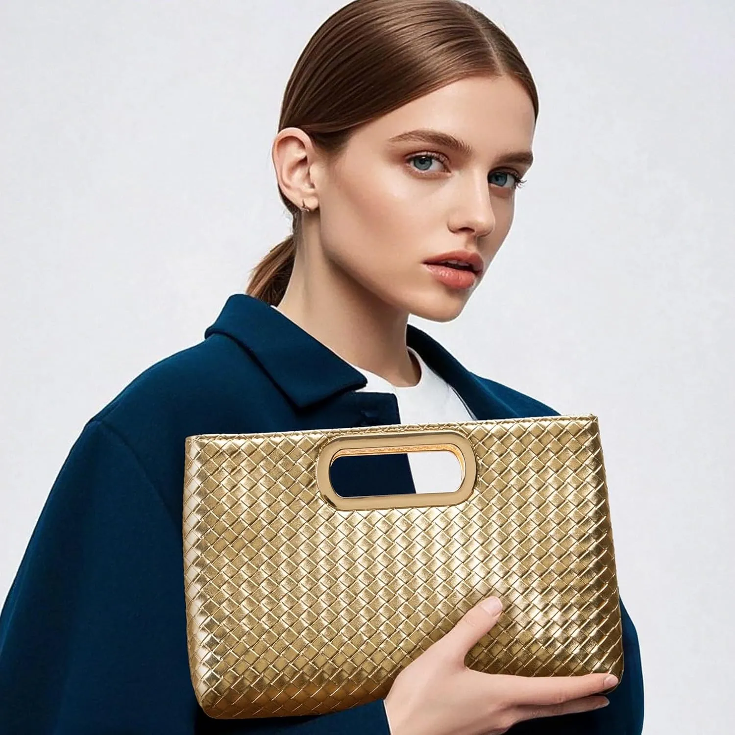 Woven Evening Bag Clutch Purses for Women Fashion PU Leather Crossbody Purse for Wedding Party and Prom