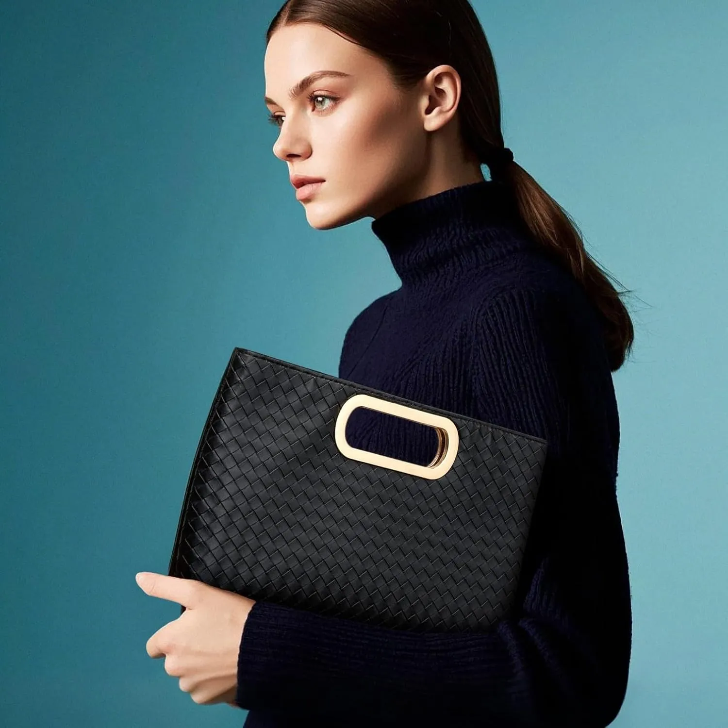 Woven Evening Bag Clutch Purses for Women Fashion PU Leather Crossbody Purse for Wedding Party and Prom