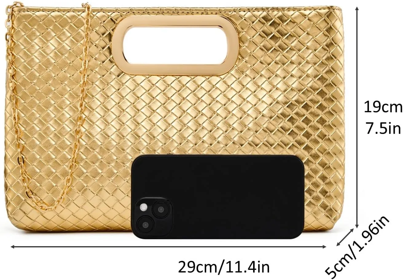 Woven Evening Bag Clutch Purses for Women Fashion PU Leather Crossbody Purse for Wedding Party and Prom