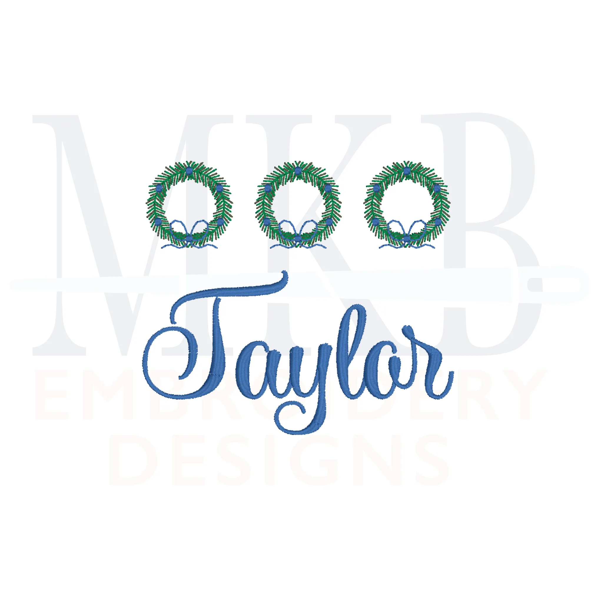 Wreath Trio with Bean Stitch Bows Mini Embroidery Design