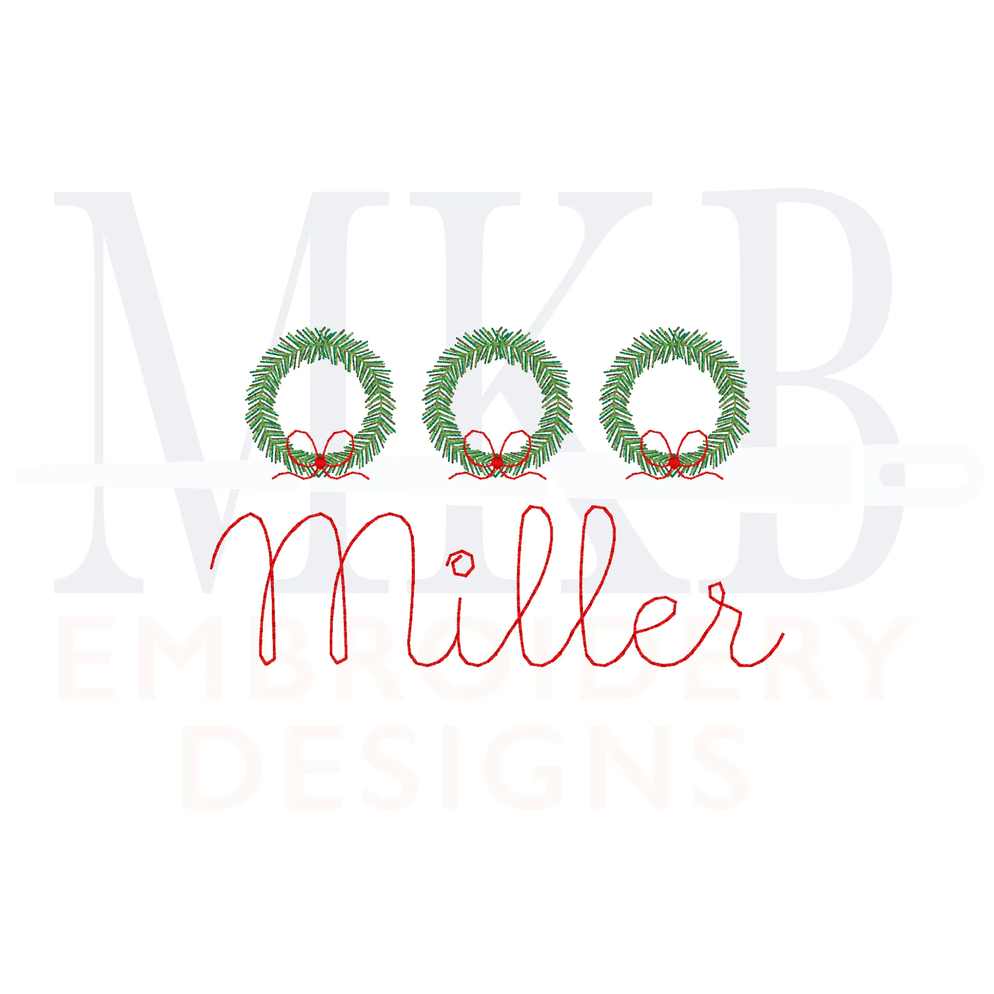 Wreath Trio with Bean Stitch Bows Mini Embroidery Design