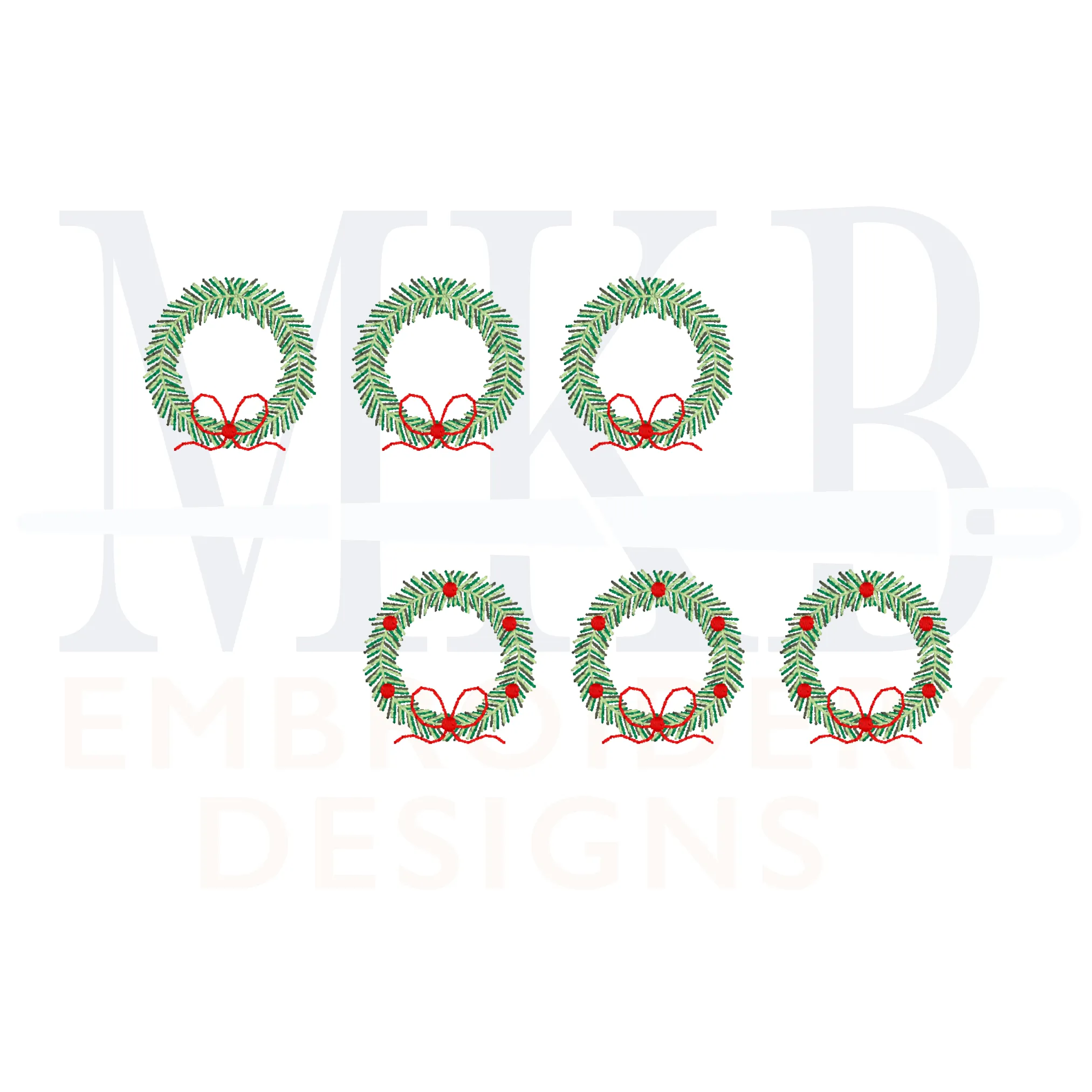 Wreath Trio with Bean Stitch Bows Mini Embroidery Design