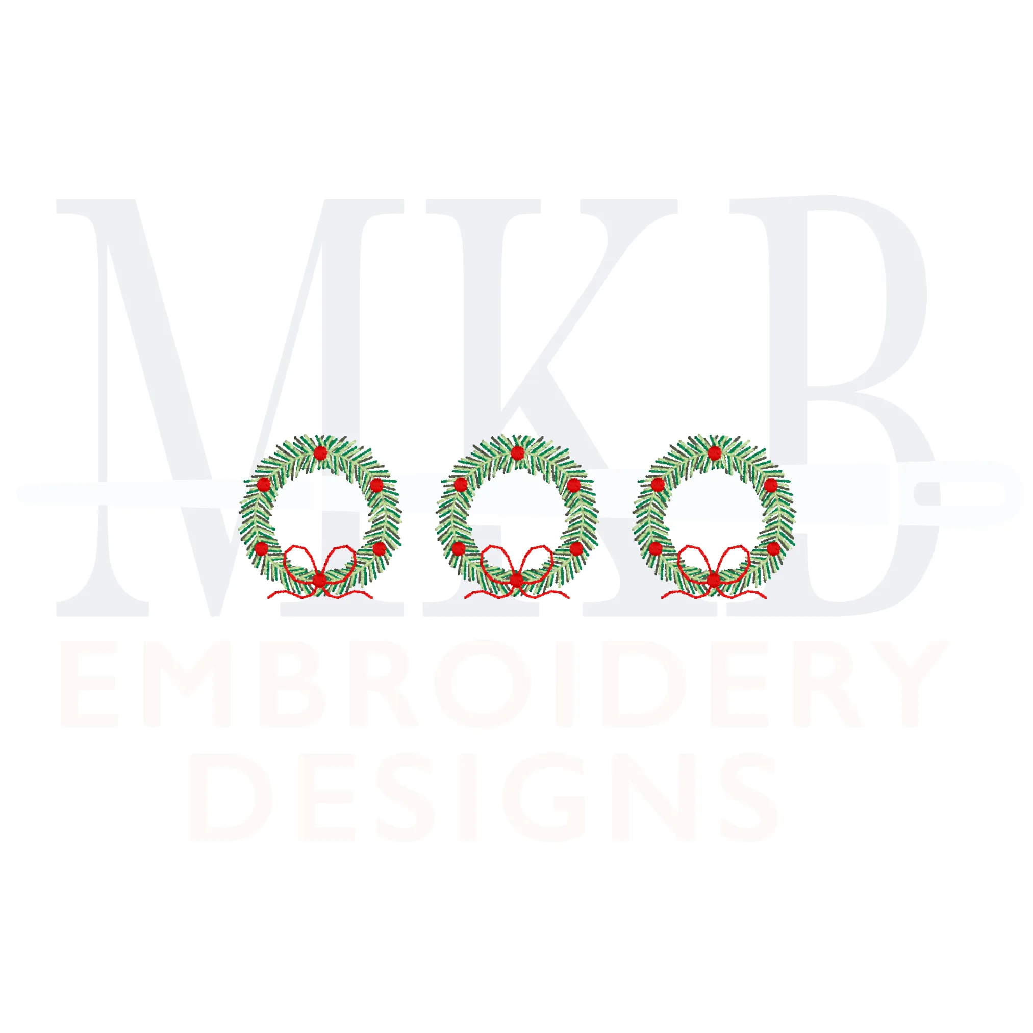 Wreath Trio with Bean Stitch Bows Mini Embroidery Design
