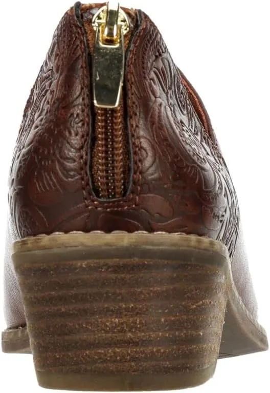 XAPPEAL Jolena - Women's Zip-up Chunky Low Heel Embossed Western Pointed Toe Ankle Booties