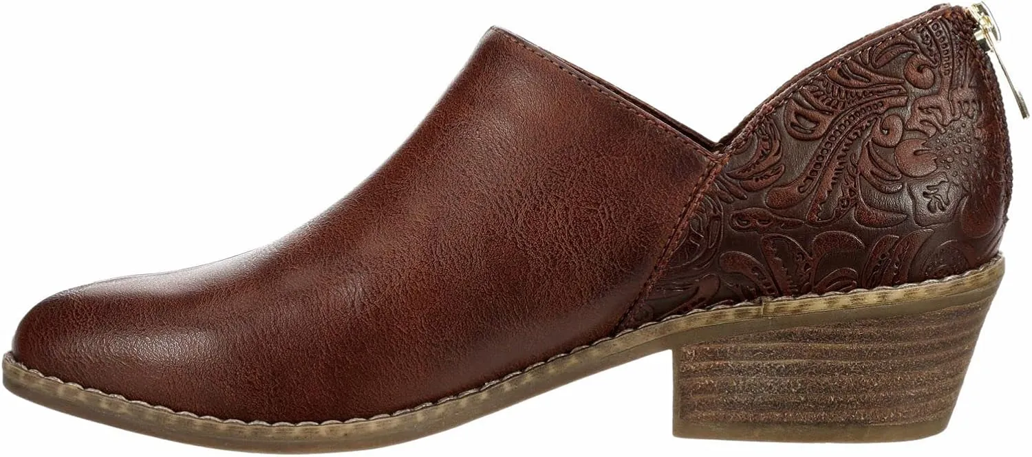 XAPPEAL Jolena - Women's Zip-up Chunky Low Heel Embossed Western Pointed Toe Ankle Booties