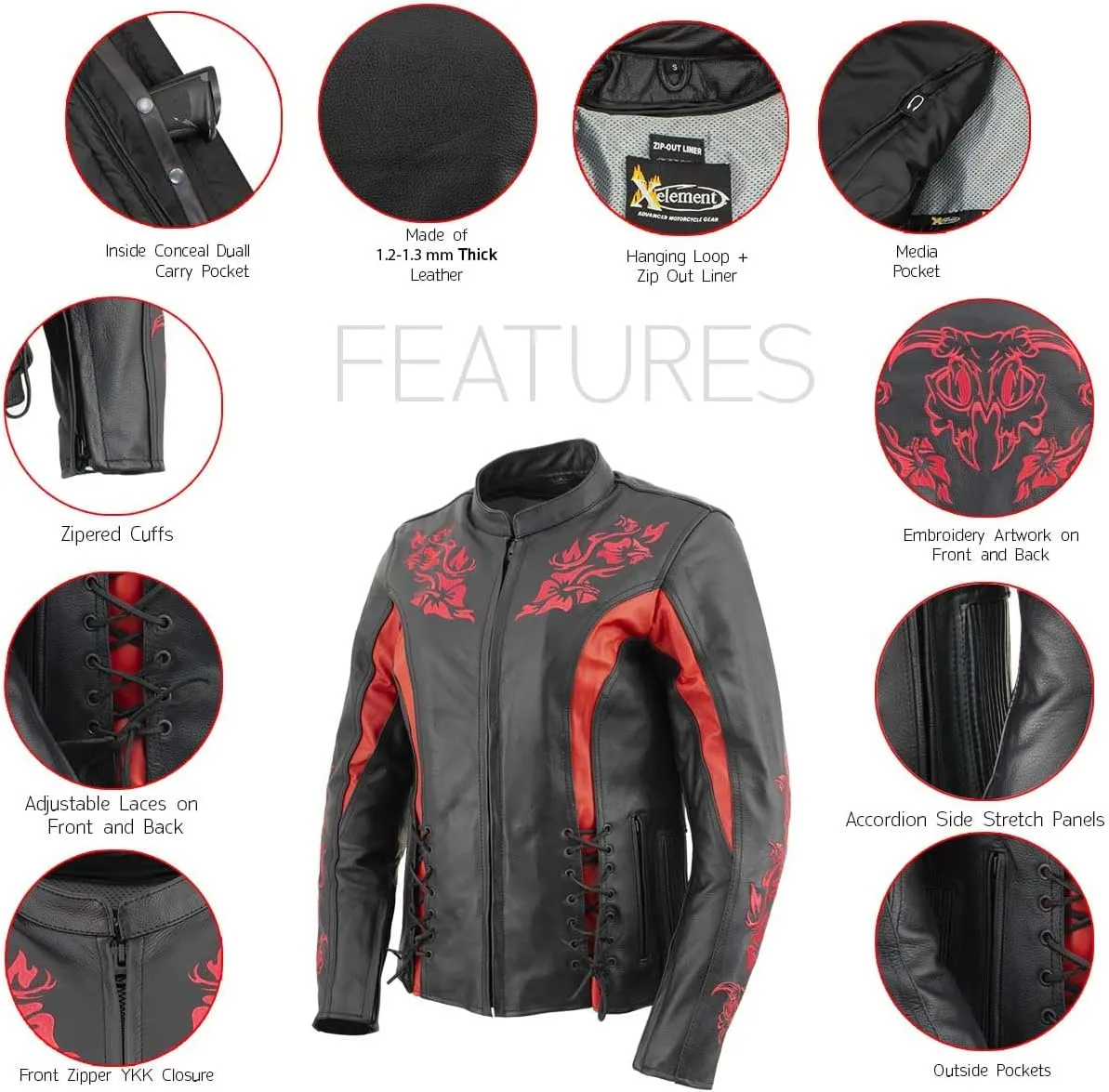 Xelement XS2029 'Gemma' Women's Leather Jacket