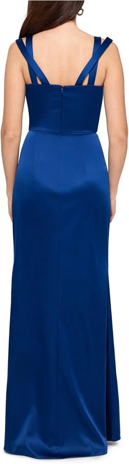 Xscape Womens Satin Straight Neck Formal Dress