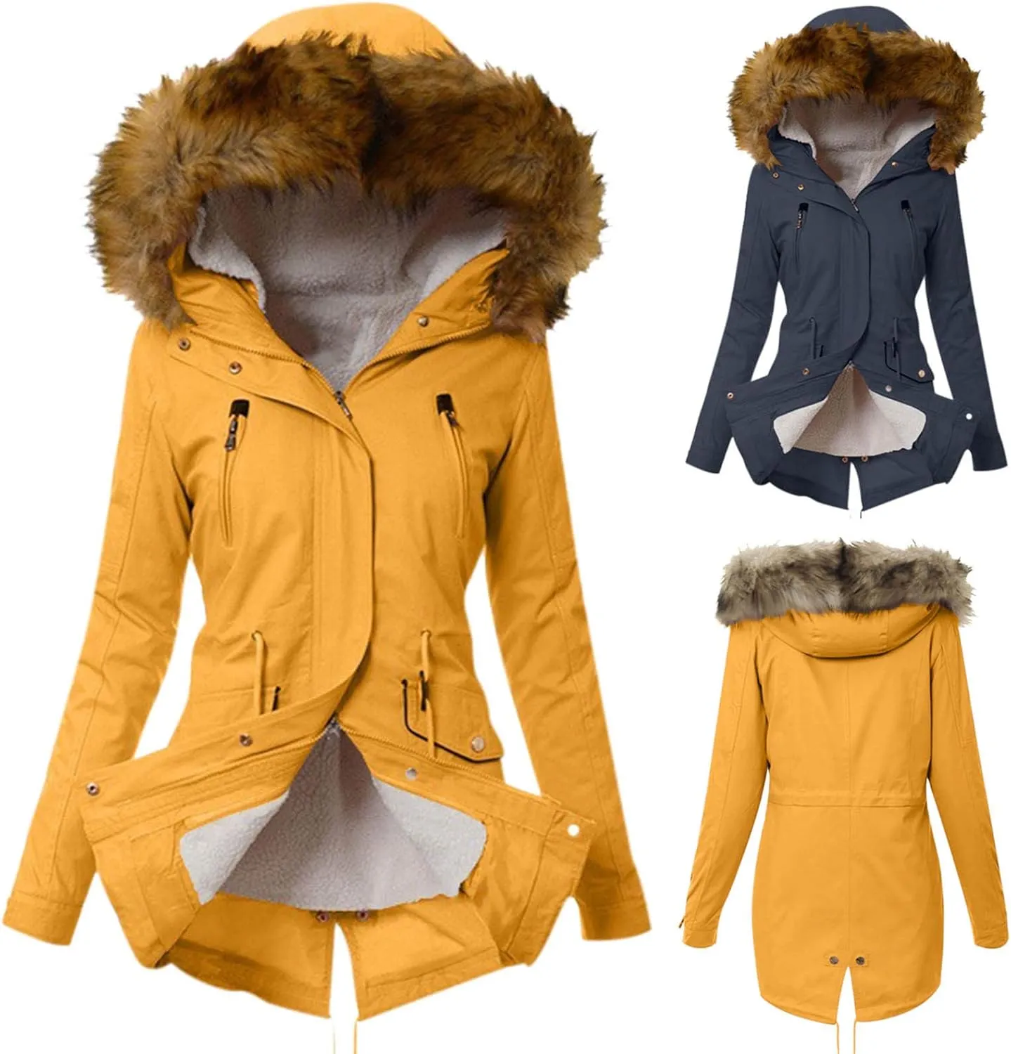 XUNRYAN Winter Coats for Women Warm Sherpa Fleece Jacket Weighted Parka Thick Ski Coat Slim Fit Mountain Windbreaker Outwear