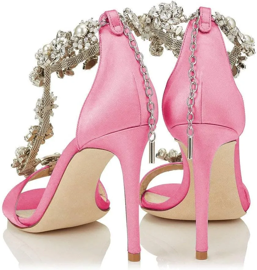 XYD Party Evening High Heel Shoes Stilettos Wedding Rhinestones Sandals T-Strap Crystal Prom Open Toe Satin Pumps for Women