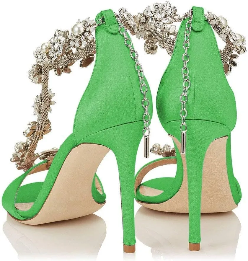 XYD Party Evening High Heel Shoes Stilettos Wedding Rhinestones Sandals T-Strap Crystal Prom Open Toe Satin Pumps for Women