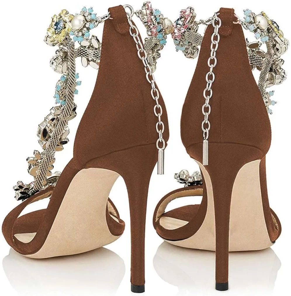 XYD Party Evening High Heel Shoes Stilettos Wedding Rhinestones Sandals T-Strap Crystal Prom Open Toe Satin Pumps for Women