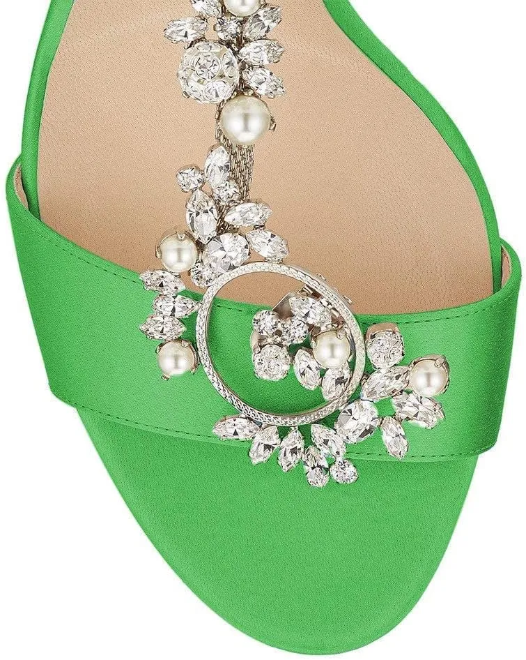 XYD Party Evening High Heel Shoes Stilettos Wedding Rhinestones Sandals T-Strap Crystal Prom Open Toe Satin Pumps for Women