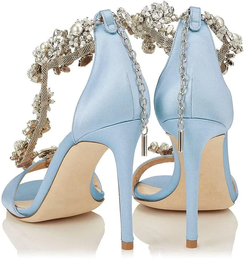 XYD Party Evening High Heel Shoes Stilettos Wedding Rhinestones Sandals T-Strap Crystal Prom Open Toe Satin Pumps for Women