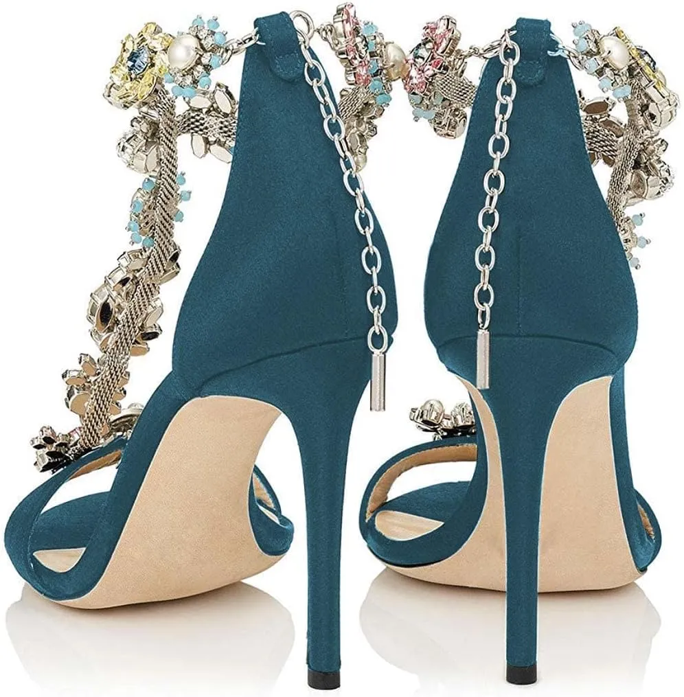 XYD Party Evening High Heel Shoes Stilettos Wedding Rhinestones Sandals T-Strap Crystal Prom Open Toe Satin Pumps for Women