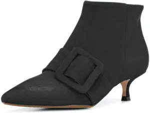 XYD Women's Kitten Low Heel Ankle Boots Pointed Toe Side Zip Short Bootie Buckle Strap Office Event Casual Fall Winter Shoes