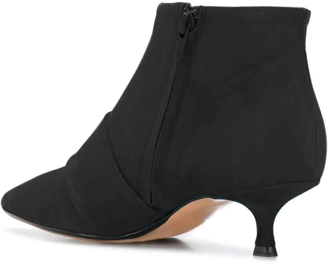 XYD Women's Kitten Low Heel Ankle Boots Pointed Toe Side Zip Short Bootie Buckle Strap Office Event Casual Fall Winter Shoes