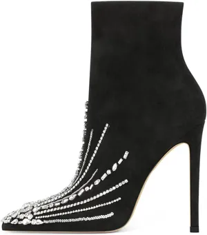 XYD Women's Pointed Toe Ankle Boots, Classic Stilettos High Heels, Zipper Side, Fashion Dress Office Lady Solid Color Booties Shoes
