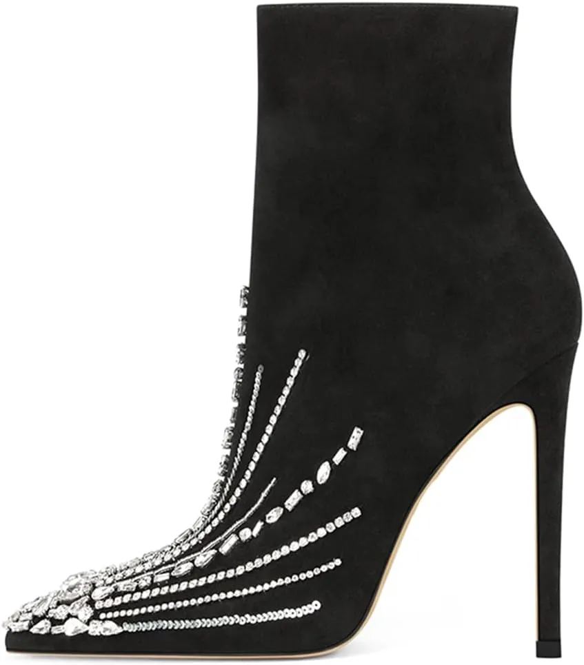 XYD Women's Pointed Toe Ankle Boots, Classic Stilettos High Heels, Zipper Side, Fashion Dress Office Lady Solid Color Booties Shoes