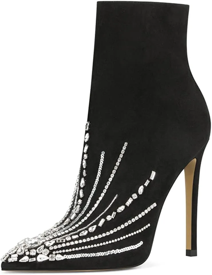 XYD Women's Pointed Toe Ankle Boots, Classic Stilettos High Heels, Zipper Side, Fashion Dress Office Lady Solid Color Booties Shoes