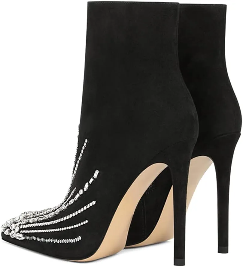 XYD Women's Pointed Toe Ankle Boots, Classic Stilettos High Heels, Zipper Side, Fashion Dress Office Lady Solid Color Booties Shoes