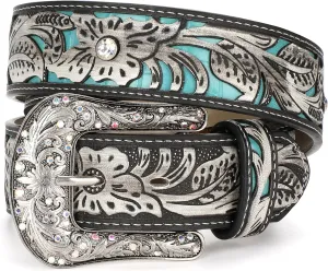 XZQTIVE Women Men Genuine Leather Belt Vintage Ladies Western Belt Engraved Tooled Leather Belt Cowboy Cowgirl Country Belt