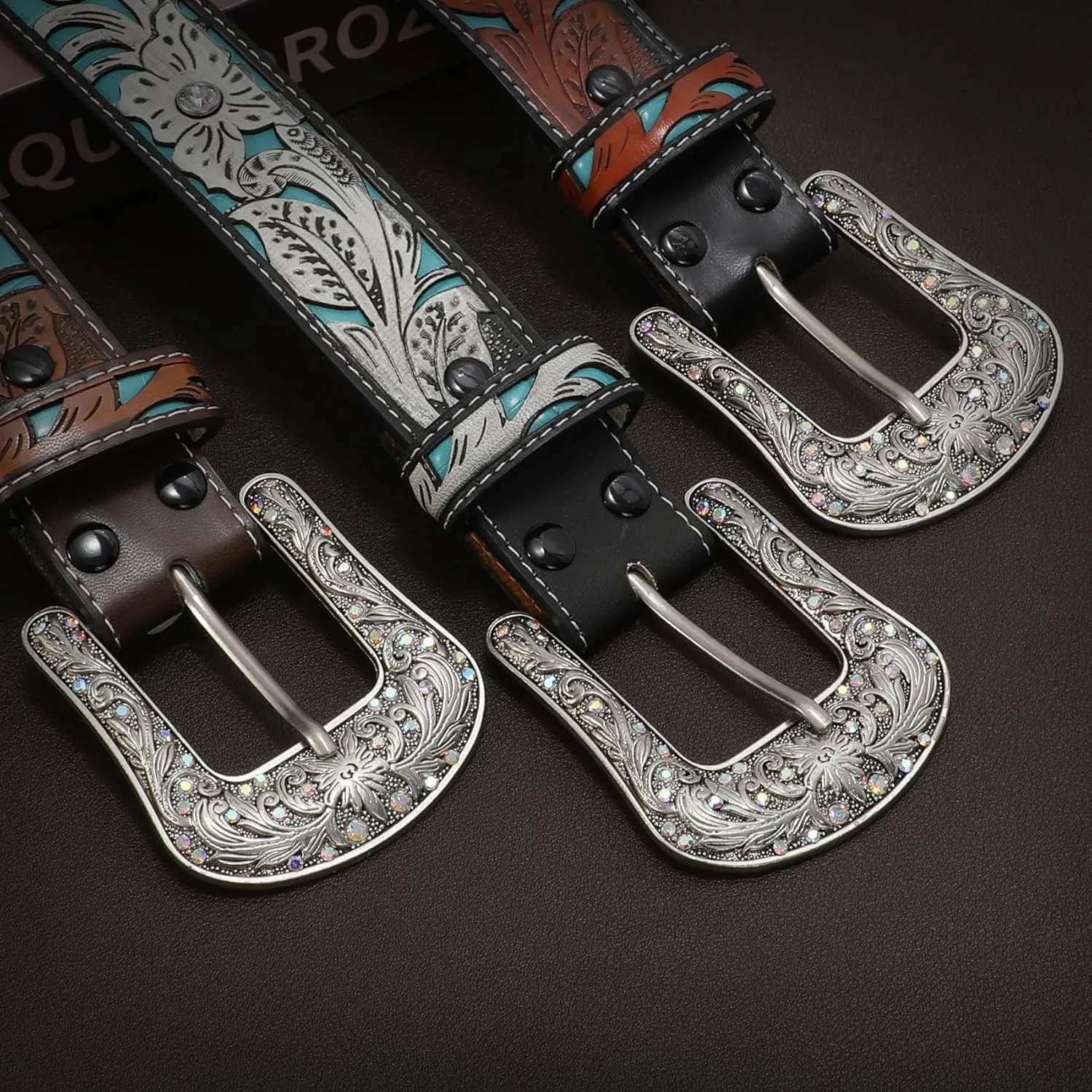 XZQTIVE Women Men Genuine Leather Belt Vintage Ladies Western Belt Engraved Tooled Leather Belt Cowboy Cowgirl Country Belt