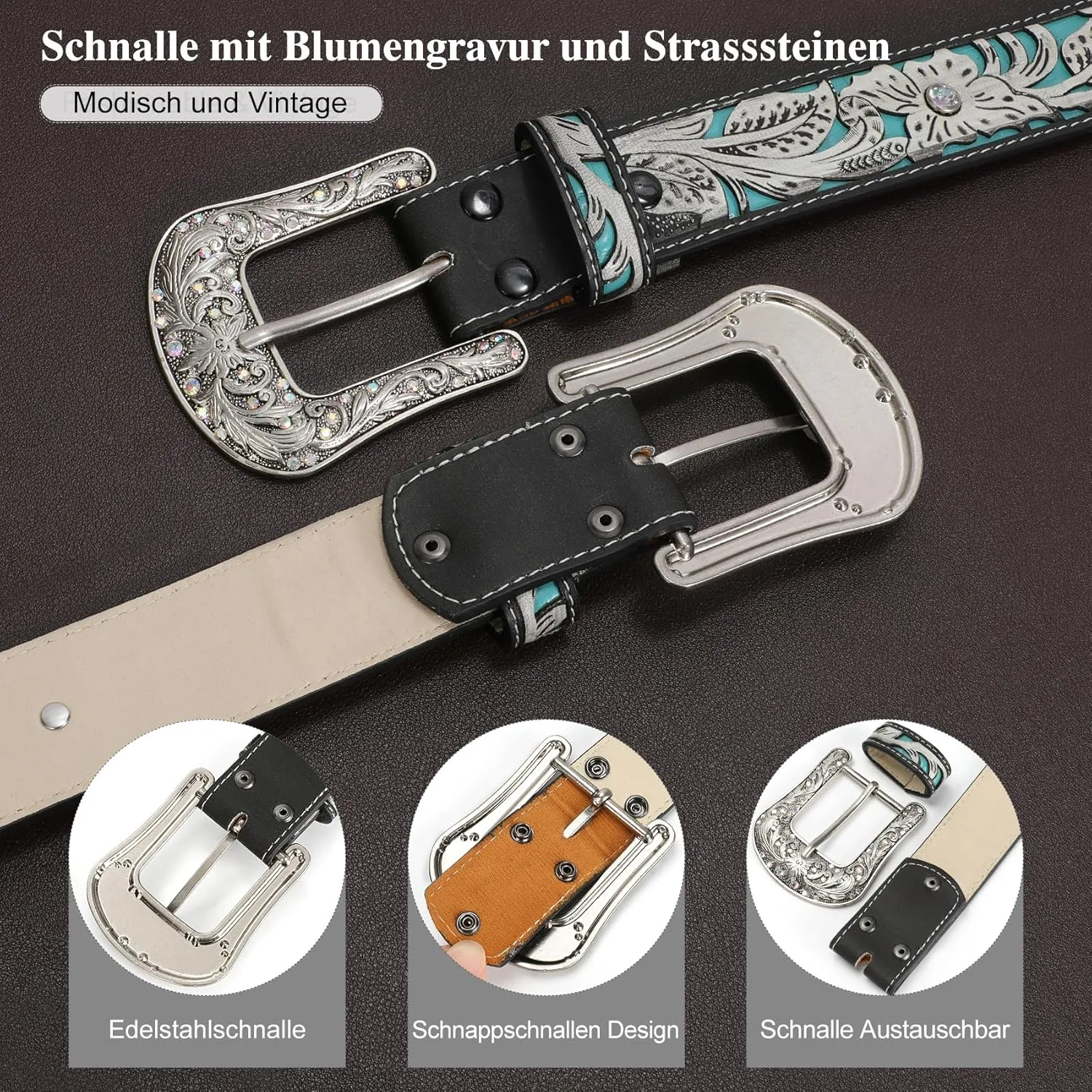 XZQTIVE Women Men Genuine Leather Belt Vintage Ladies Western Belt Engraved Tooled Leather Belt Cowboy Cowgirl Country Belt