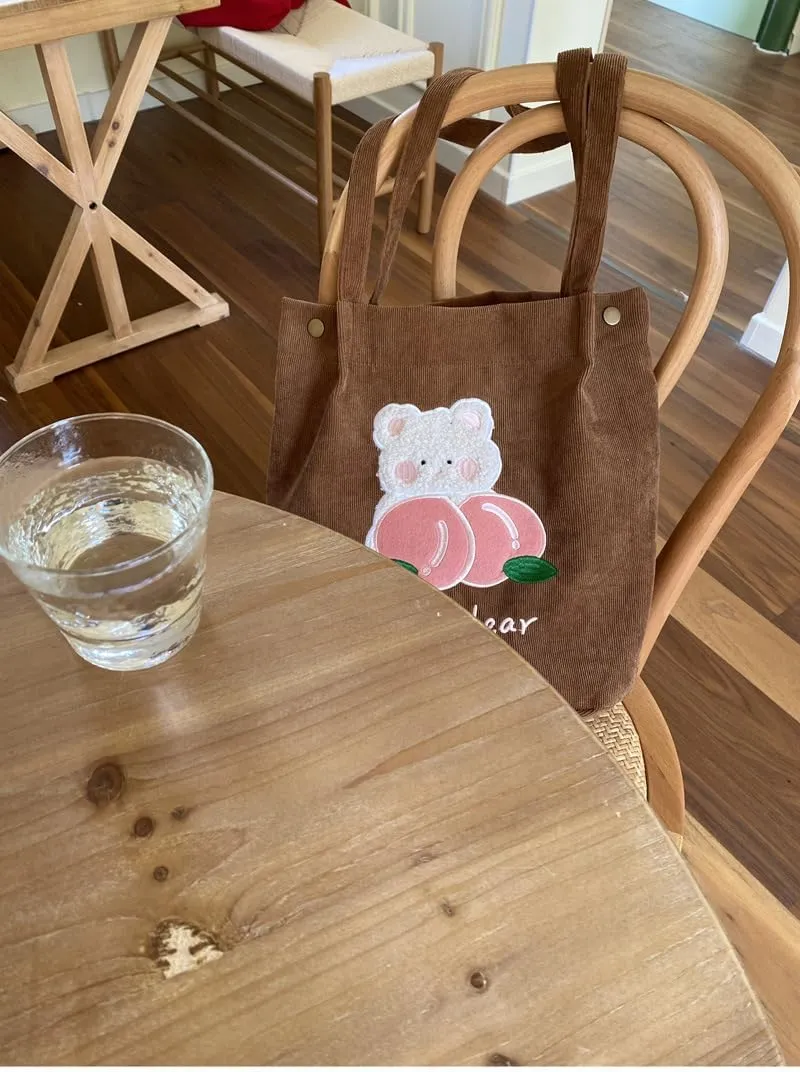 Y2k Corduroy Tote Bag for Women Bear Print Big Capacity Handbags for Women Japanese Kawaii Casual Shoulder Bag
