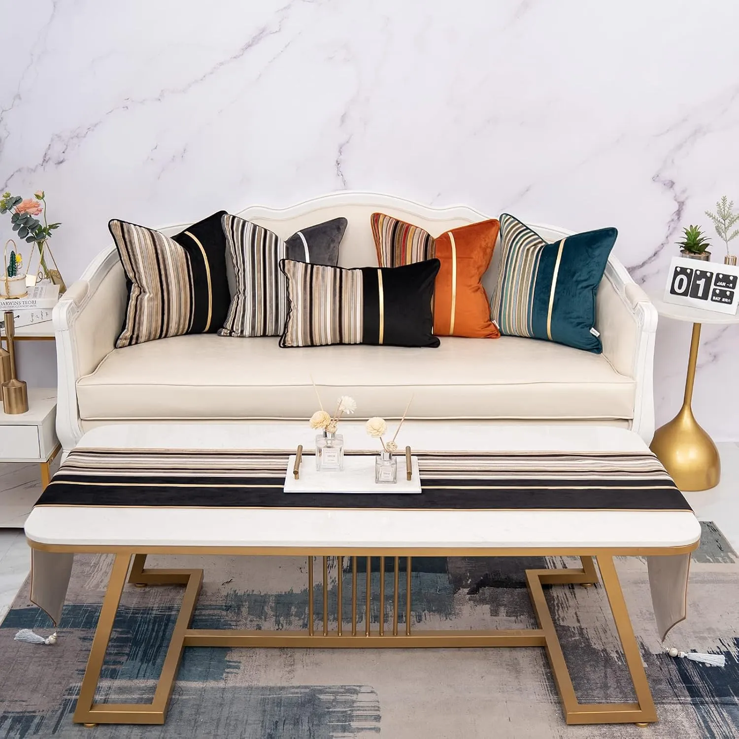 Yangest Black Striped Patchwork Throw Pillow Cover Gold Leather Cushion Cover Zippered Pillowcase for Sofa Couch Bedroom Living Room Home Decoration,18x18 Inch