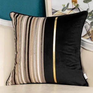 Yangest Black Striped Patchwork Throw Pillow Cover Gold Leather Cushion Cover Zippered Pillowcase for Sofa Couch Bedroom Living Room Home Decoration,18x18 Inch