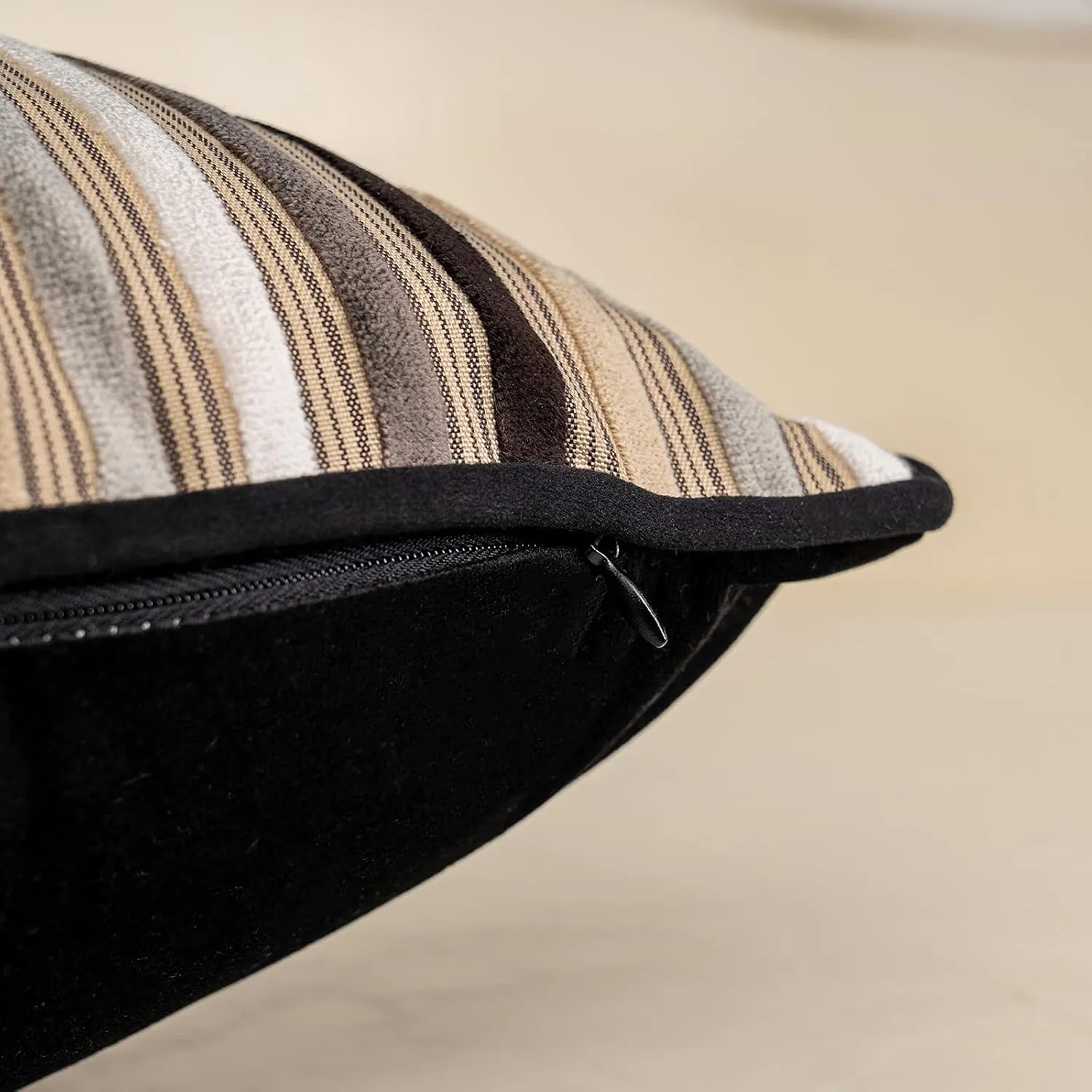 Yangest Black Striped Patchwork Throw Pillow Cover Gold Leather Cushion Cover Zippered Pillowcase for Sofa Couch Bedroom Living Room Home Decoration,18x18 Inch