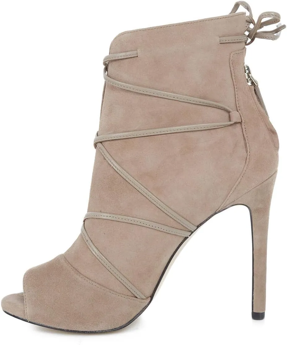 YDN Women Peep Toe Faux Suede Ankle Booties Platform Stiletto High Heels Lace Up Cutout Comfort Shoes 4-15