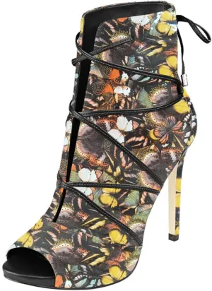 YDN Women Peep Toe Faux Suede Ankle Booties Platform Stiletto High Heels Lace Up Cutout Comfort Shoes 4-15