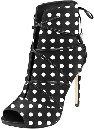 YDN Women Peep Toe Faux Suede Ankle Booties Platform Stiletto High Heels Lace Up Cutout Comfort Shoes 4-15