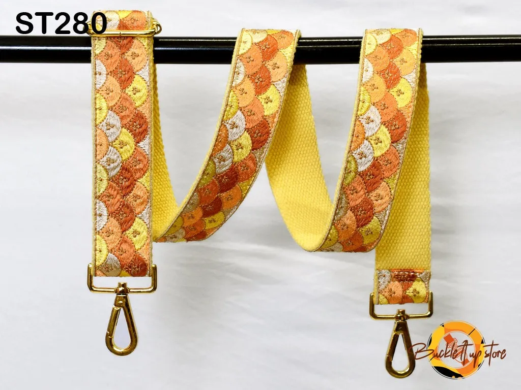 Yellow Embroidered Purse Strap Crossbody Strap for Purses Handbag Boho Bag Strap Embroidery Replacement Strap Boho Guitar Strap Gift for her