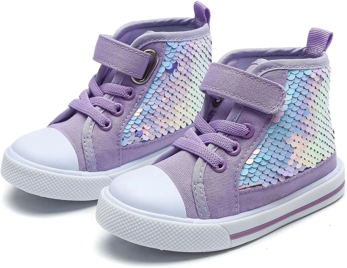 YIBLBOX Kids Sneakers for Boys and Girls Toddler Canvas High Top Walking Causal Shoes with Sparkle Color Change Flipping Sequins for Walking